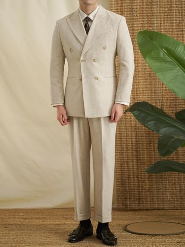 Men's Linen Blazer Slim Fit Double Breasted Suit Jacket Casual Sports Coat for Business Wedding Prom Formal Events Party4