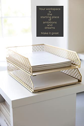 Blu Monaco Gold Desk Organizer Stackable Paper Tray Set Of 2 - Metal Two Tier Tray - Stackable Letter Tray - Inbox Tray For Desk #TOP1