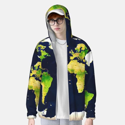 World Map Print Men's/Women's Lightweight Sun Protection Shirt -Long Sleeve Athletic Top3