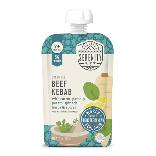 Image of Serenity Kids 7+ Months World Explorers Baby Food Pouches Puree Made With Ethically Sourced Meats & Organic Veggies | 3.5 Ounce BPA-Free Pouch | Beef Kebab | 1 Count