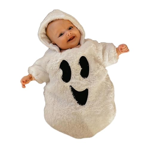 My First Halloween Baby Girl Boy Outfit Newborn 0-6 Month Long Sleeve Hoodie Romper Onesie Bodysuit (A Ghost 0-3 Months)