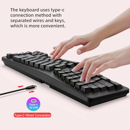 HXMJ-Wired Ergonomic Gaming Keyboard,Mechanical Feel,Detachable USB Cable,69 Keys,RGB Backlit-Black - image 5