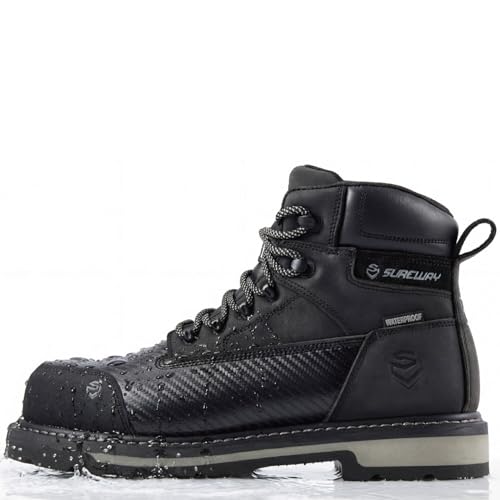 Image of SUREWAY Men's 6 Inch Waterproof Soft /Composite Toe Leather Work Boots | crazy horse leather, slip resistant, classic lace-up,durable, construction, industrial, roofing and landscaping safety