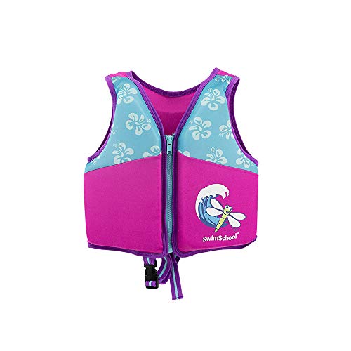 SwimSchool Swim Trainer Vest, Flex-Form, Adjustable Safety Strap, Easy On and Off, Medium/Large, up to 50 Lbs., Pink/Aqua