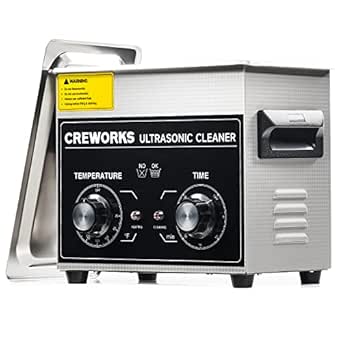 CREWORKS 3.2L Ultrasonic Cleaner with Heater & Timer, 304 Stainless Steel Sonic Cleaner, 0.8gal Ultrasonic Parts Cleaner with Knobs, 120W Professional Lab Ultrasonic Cleaner for Glasses Coin Microchip