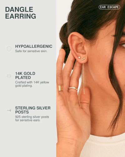 Image of PAVOI 14K Gold Plated Threader Earrings for Women, Statement Chain Earrings