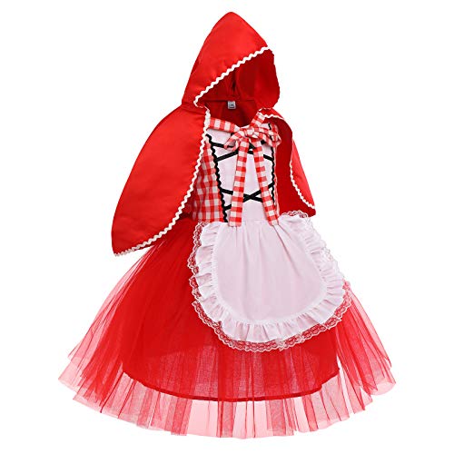 IBAKOM Kids Little Red Riding Hood Kostuum Sprookje Cosplay Halloween Kerst Fancy Dress Schort Jurk + Cape Feestoutfit Set - Afbeelding 4