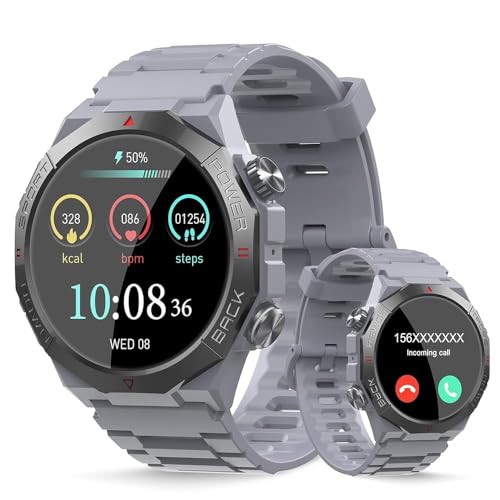 Reloj Inteligente Hombre Mujer, 1,39' Smartwatch con Llamada, Impermeable IP68 Smart Watch Militar con 112 Modos, Reloj Deportivo con Podómetro/Monitoreo de Sueño/Pulsómetro para Android iOS, Gris