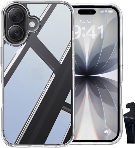 【米軍MIL新規格・極々透明感】CASEKOO iPhone 16 用 ケース クリア 米軍MIL規格 透明 黄変防止 耐衝撃 耐黄変 高耐久性 ストラップホール付き スマホスタンド付き あいふおん16用ケース 6.1 インチ「KORI」(クリア)