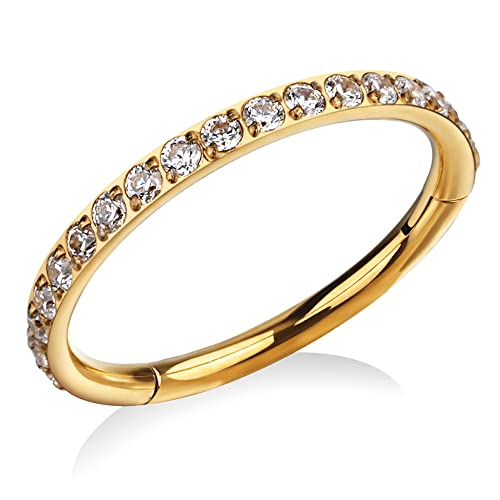 FINE4U 16G 8mm Helix Piercing Jewelry Hoop Gold - ASTM