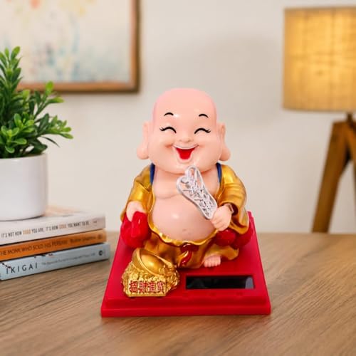 Image of Solar Laughing Buddha Showpiece for Car Dashboard, Home & Office Decor | Auto Rocking Smiling Buddha Idol with Solar Panel | Feng Shui Lucky Buddha Decorative Statue Gift Item