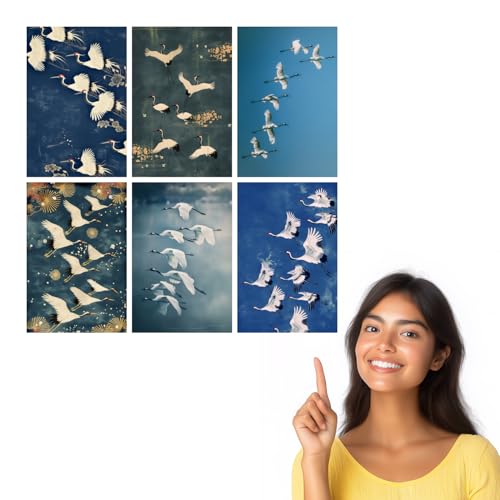 Image of SiddArtify Elegant Japanese Cranes Art Print Set - 300GSM Board - 8x12 Inch - Pack of 6 Wall Room Decoration art Poster Prints