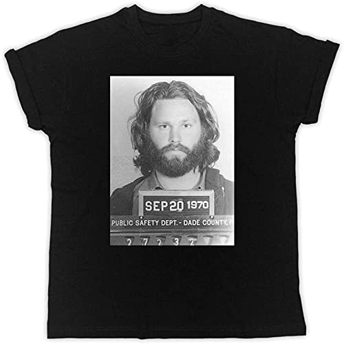 perdu Men's Jim Morrison Mugshot Tshirt Cool Short Sleeve T-Shirt Black - XXL
