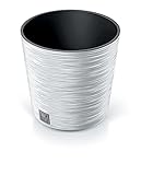Insert inclus Pot de fleurs rond aspect bois et grain 30 cm bas pour intérieur ou extérieur Décoration de jardin contemporaine moderne Blanc