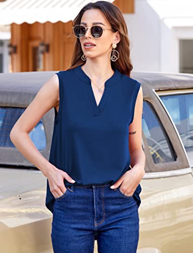 Halife Womens Summer Tops And Blouses Sleeveless V Neck Loose Fit Tank Tops C-Blue Xl #TOP4