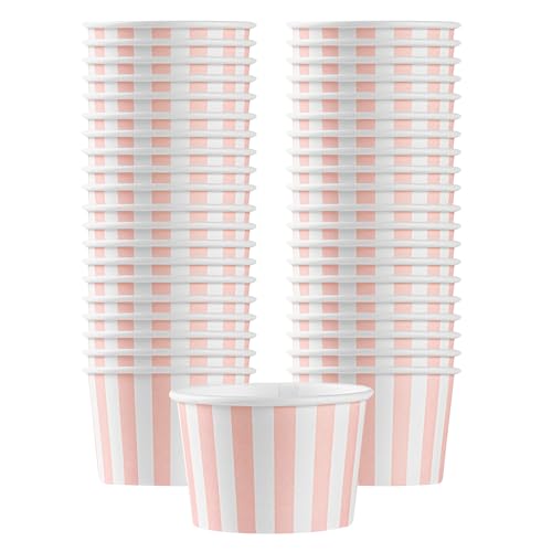 Image of Coppetta 4 Ounce Dessert Cups, 50 Disposable Ice Cream Cups - Lids Sold Separately, Heavy-Duty, Pink And White Paper Frozen Yogurt Bowls, For Hot And Cold Foods - Restaurantware