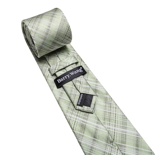 Image of Barry.Wang Plaid Ties Check Mens Necktie Set with Handkerchief Cufflinks Classic Stripe