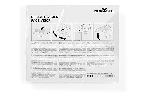 Durable Visier für Gesichtsschutz vor Spritzern und Tröpfchen, mit anpassbarem Stirnband, hochklappbar & desinfizierbar, Made in EU, 1 Stück, 343110