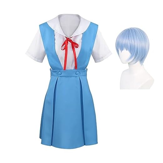 Anime Rei Ayanami Cosplay Disfraz para Mujeres Rei Ayanami Uniforme Escolar Niña Cosplay Falda Vestido Disfraces Halloween Fiesta Dress Up Traje