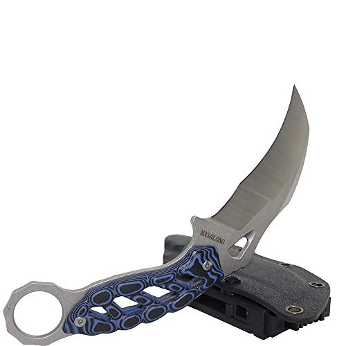 MASALONG KNI190 Outdoor Camping Survival Claw Hollow G10 Handle karambit Knife (Silver Stone wash)