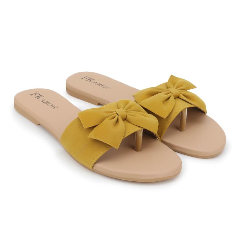 Women's Bow Toe Ring Flats – Stylish & Comfortable Slipers||FK_01_YELLOW_B53_38-image-25