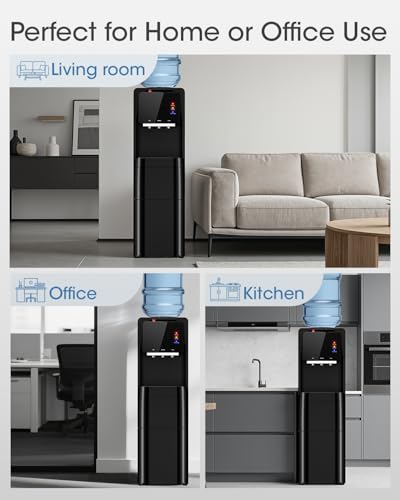 Manastin 4-in-1 Water Dispenser with Ice Maker, Hot & Cold & Room Temperature Top Loading Water Cooler with Fast Ice Making, Child Lock, Compatible with 3–5 Gallon Bottles, for Home and Office