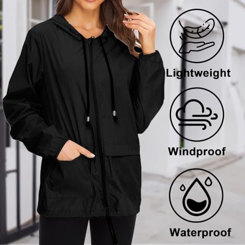 Women's Lightweight Packable Rain Jacket Waterproof Hooded Windbreaker for Hiking and Travel3
