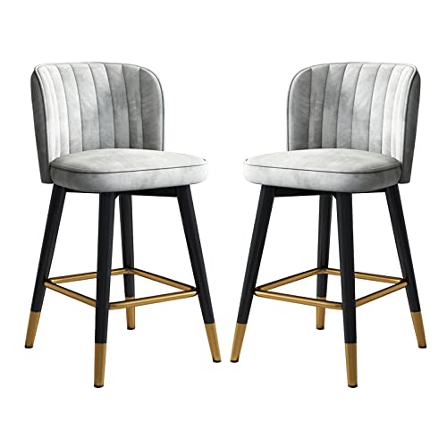 Velvet Upholstered Swivel Counter Height Bar Stools Set of 2 for Pub Home Bar Dining Room Kitchen Stylish Kitchen Breakfast Island Chair with Back