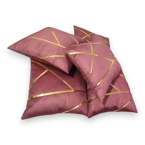 Image of Zikrak Besur Gold Stripe On Velvet|Pack of 5 Cushion Cover|for Home Decoration|Living Room Decor|Hotel Premeuim Qulaity Cushion Cover|Exclusive ON Amazon (Dusty-Pink, 22 X 22 INCH(55 X 55 CM))
