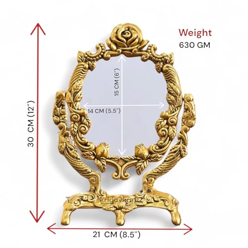Image of KridayKraft Vintage Gold Rose Tabletop Makeup Mirror, Decorative Vanity Mirror with Ornate Floral Frame, 12-Inch Standing Mirror for Bedroom or Dressing Table