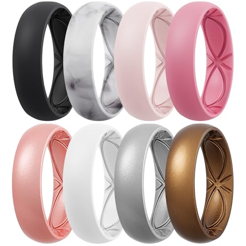 Image of Egnaro 4 /5 /8 Variety Multipack Ergonomic Breathable Bridal Rings Sets, 6mm Wide - 2mm Thick Rubber Wedding bands women, silicone Rings for her with Half Size