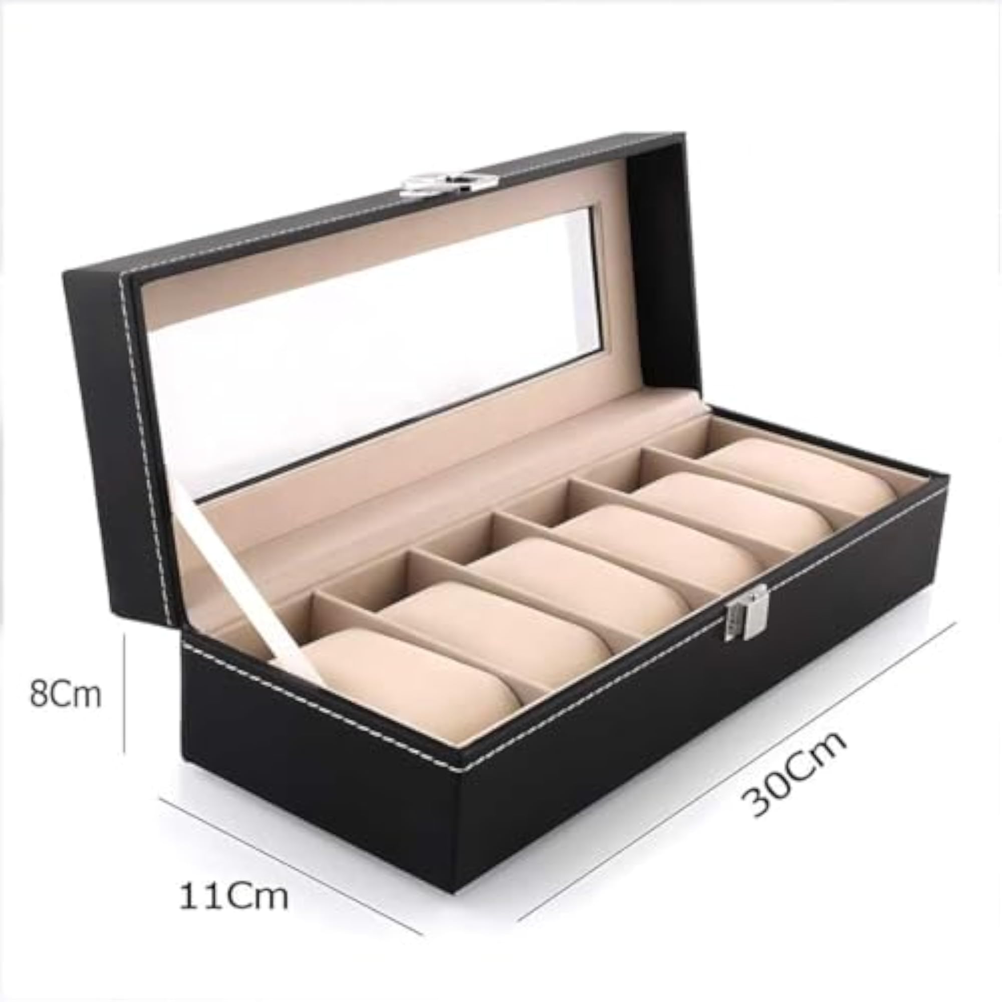 Watch Organizer with Name, 6 Slot PU Leather Storage Case