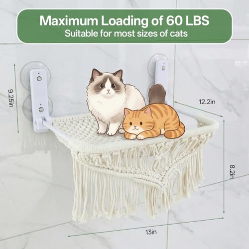nets Tribe Cat Hammock & Window Perch w/ 4 Suction Cups, Foldable Adjustable Boho Cotton Rope Pet Hammock Bed & Cat Shelves for Indoor Cats/Small Animals - All-Season Sleeping, Lounging, Climbing by nets Tribe - Image 5