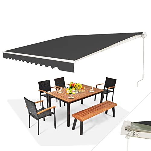 RELAX4LIFE Store Banne Manuel Rétractable | Store Exterieur Terrasse avec Manivelle | Auvent Retractable Exterieur en Alu | Polyester Résistant | Inclinaison 5-35° | Protection Solaire(3x2,5 M, Gris)