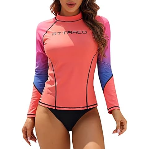 ATTRACO Womens Wetsuits Tops Long Sleeve Quick Drying Rash Guard UV Surfing Shirts Coral Cover