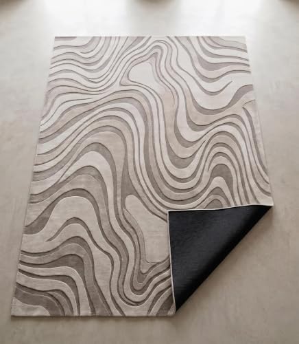 Image of Hand Tufted Premium Wool Abstract Topographic Wave Design Carpet, Modern Geometric Pattern Carpet for Living Room, Bedroom, Office & Home Decor Size 12x18 Feet