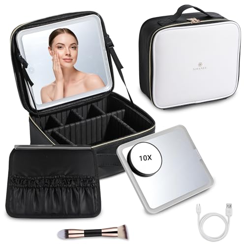 Travel Makeup Case: Waterproof makeup bag with led mirror, Portab...