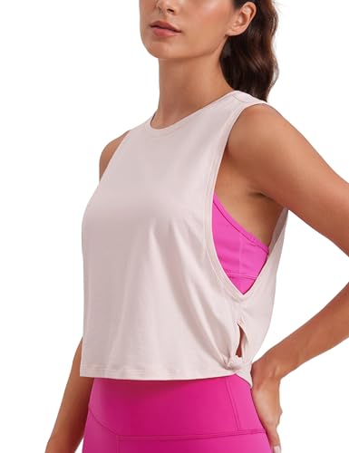 Image of CRZ YOGA Pima Cotton Dropped Armhole Tank | Workout, Naturally Soft, Loose Fit, Crop, Crewneck, Knotted Sides, Sleeveless Tops for Women