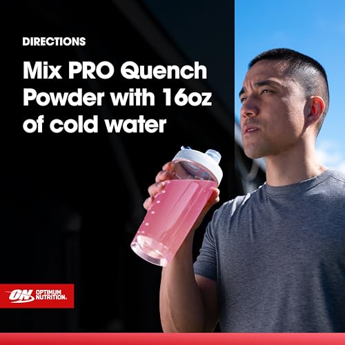 Image of Optimum Nutrition Pro Quench, 10g Clear Protein, 10g Collagen peptides & Electrolyte Powder Drink Mix, Strawberry, 20 Servings, 520 Grams (Packaging May Vary) | Clear Whey Protein & Collagen Peptides Sports Drink Mix with Electrolytes, No Added Sugar, No Artificial Flavors, Easy Mixing