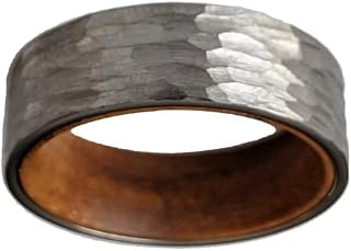 Silver Hammered Koa Wood and Tungsten Rings for Men Wedding Bands Unique Wooden Rings Viking Anniversary Gifts for Him 8mm Comfort Fit