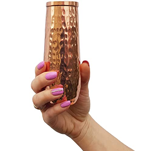 Copper Flutes Set Of 4 - Moscow Mule Copper Flutes - 10 Oz Hammered Stemless Champagne Flutes Of Solid Copper - Copper Wedding 7Th Set #TOP4