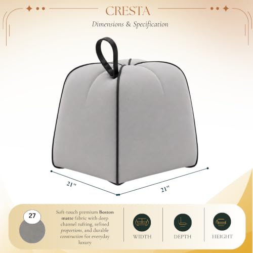 Image of FURNY Signature Cresta Suri Accent Pouf | Boston Fabric | 40D High-Density Foam | (Light Grey) | Footrest, Vanity Ottoman & Accent Seat for Home, Office & Hotel