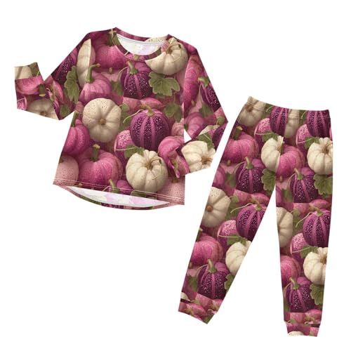 Pink Pumpkins Fall Autumn Soft Pajama Set for All Seasons,Breathable Pjs Long Sleeve Sleepwear,Comfy Loungewear 2 Piece Underwear Set 3T