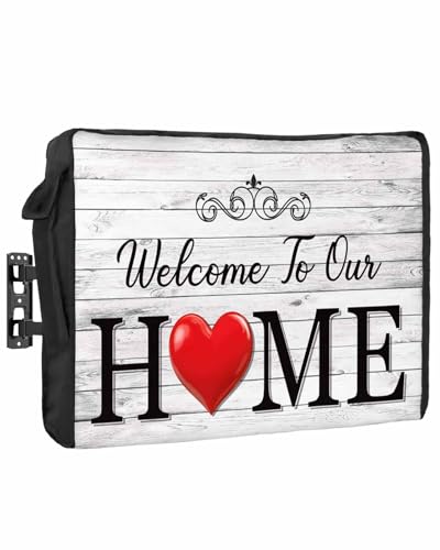 Outdoor TV Cover Welcome To Our Home Retro Wood Grain Waterproof Weatherproof TV Covers for 36 to 39 Inch Outside Flat Screen TV Protector Shield 38