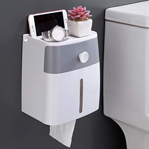 YOHOM Adhesive Toilet Paper Roll Holder with Storage Drawer Bathroom Tissue Box Wall Organizer Shower Facial Tissue Holder for Roll Toilet Paper - Thumbnail 6