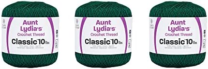 Aunt Lydia Classic Forest Green Crochet - 3 Pack of 350y/320m - Cotton - Gauge 10 - Crochet