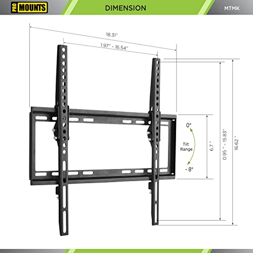 Promounts Tilting Tv Wall Mount, Universal Tilt Tv Brackets For 32-60 Inch Flat Curved Tvs, Max Vesa 400X400Mm, Low Profile 0.8" Depth, Hdmi Included #TOP2