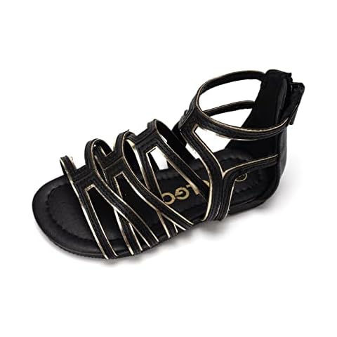 Colgo Girls Sandals Summer Gladiator Dress Flat Sandals with Open Toe Ankle Strap for Toddler/Little Kid(Black,6) Cover