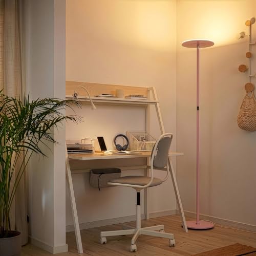 Image of Brightech Sky LED Floor lamp, Torchiere Super Bright Floor Lamp for Living Room Decor & Office - Dimmable, Tall Standing Lamp with Warm Light for Bedroom & Reading - Matte Pink