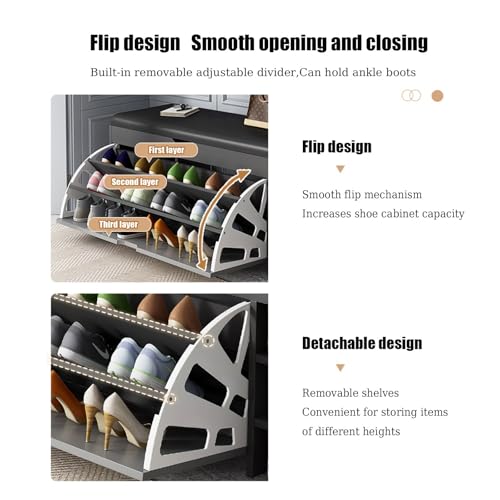 Banc de rangement chaussures à 3 tiroirs abattants pour petit meuble entrée - 5